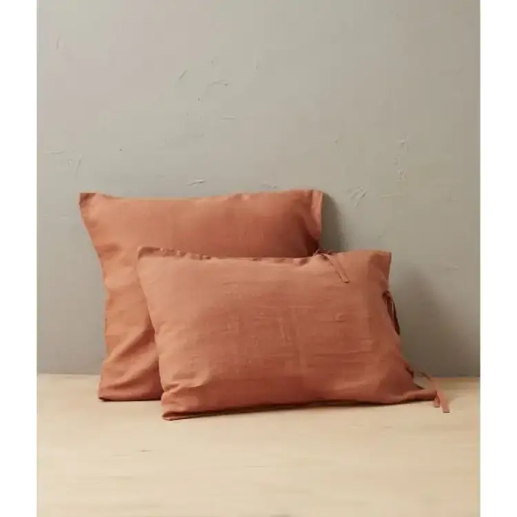 Taie d'oreiller lin stone washed orange terracotta