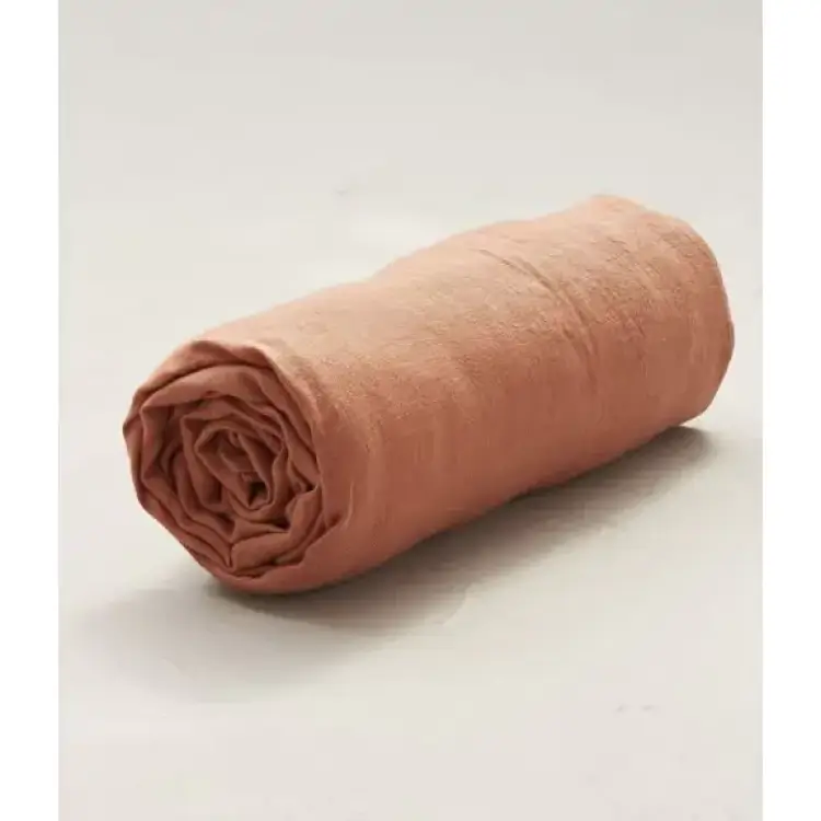 Drap housse lin stone washed orange terracotta
