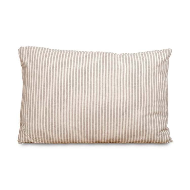 coussin en coton beige et blanc à rayures