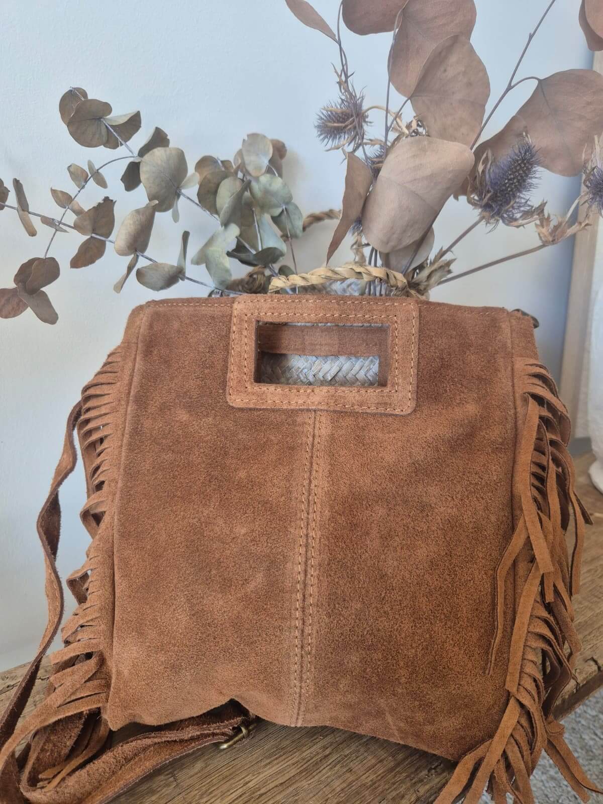 sac maje en cuir suedé