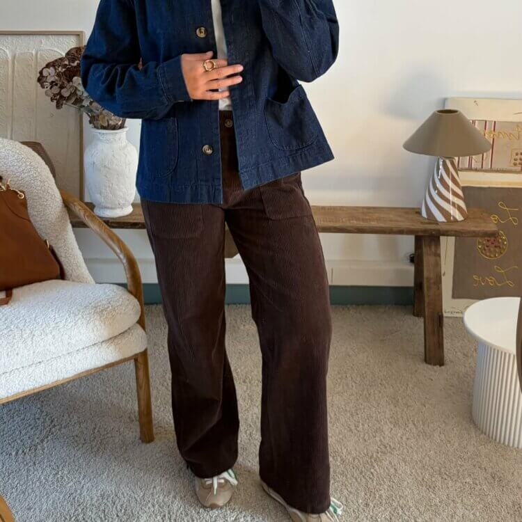 Pantalon large en velours côtelé marron chocolat Oscar