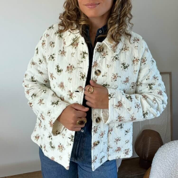 Veste matelassée fleurie écrue Joséphine