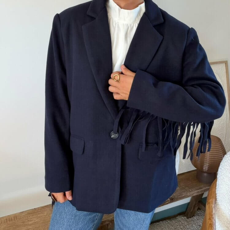 Veste blazer à franges bleu marine Texane