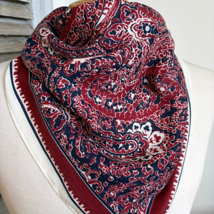 Foulard bandana cachemire rouge et bleu marine Bastien