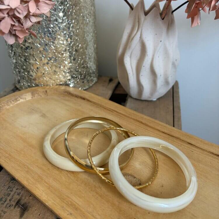 Bracelet jonc blanc, beige et doré Tom