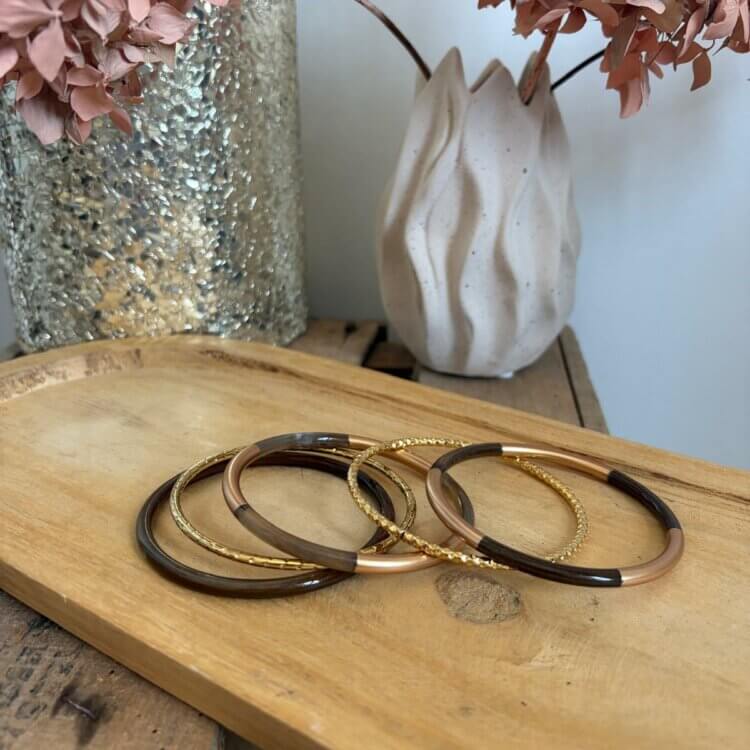Bracelet jonc marron et doré Côme