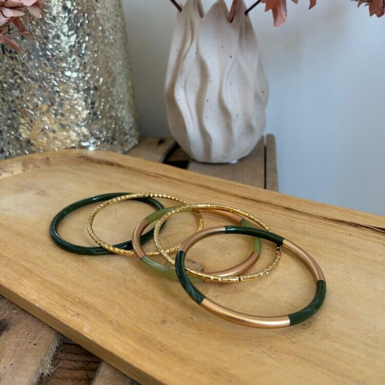 Bracelet jonc vert et doré Numa
